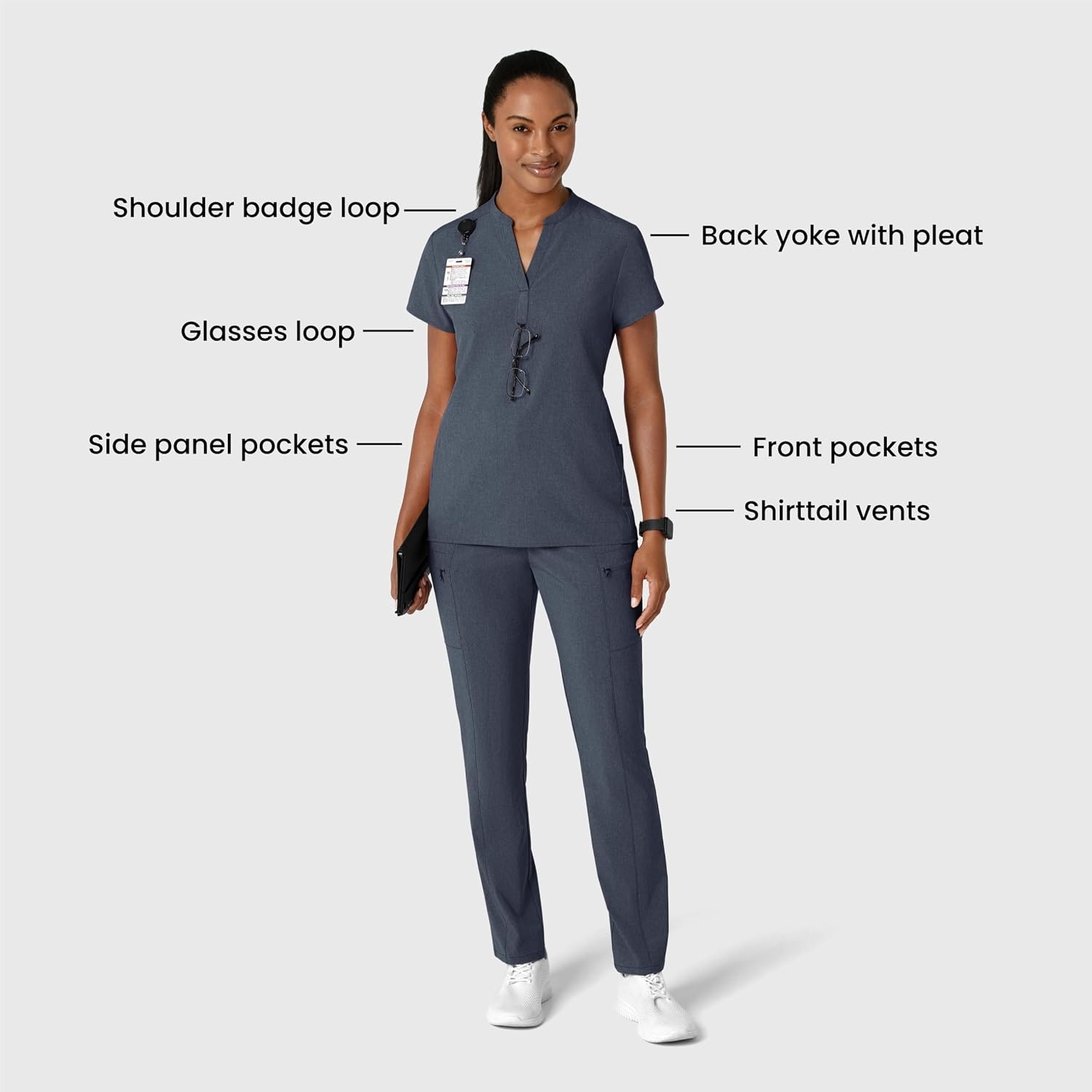 Wink Renew Women’s Mandarin Collar Scrub Top(Navy Heather)