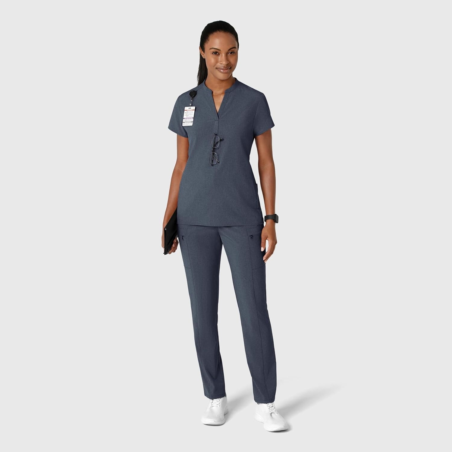 Wink Renew Women’s Mandarin Collar Scrub Top(Navy Heather)