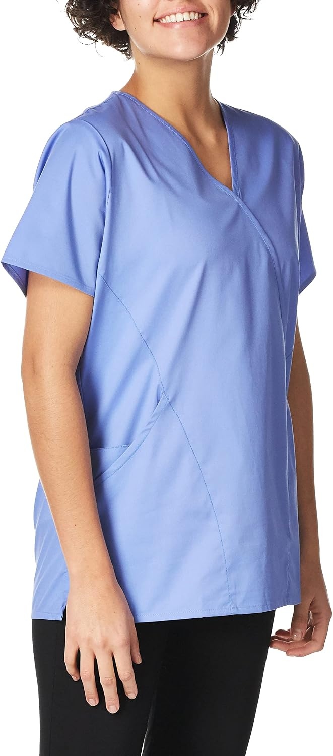 Wink W123 Women’s Mock Wrap Scrub Top(Ceil Blue)