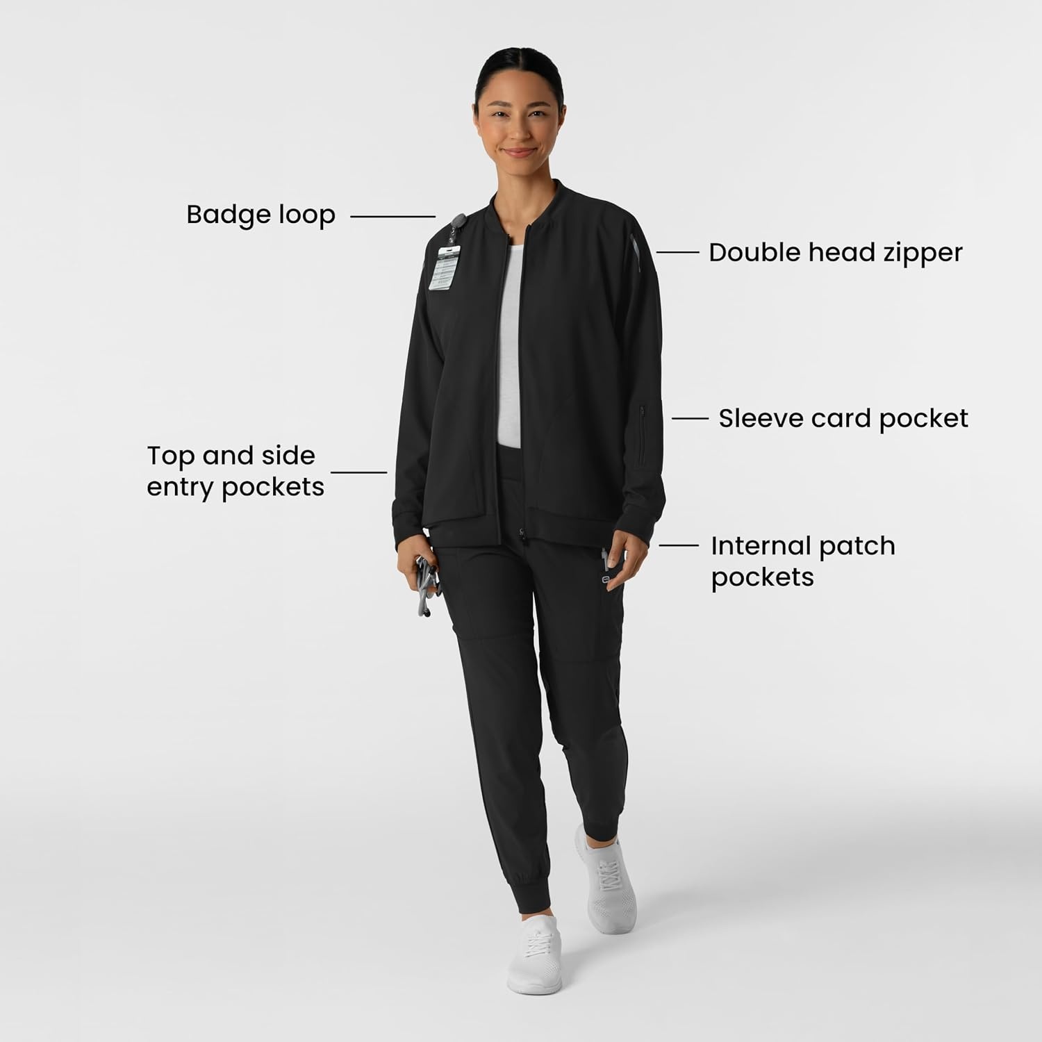 WINK Layers Women’s Bomber Scrub Jacket(Black)