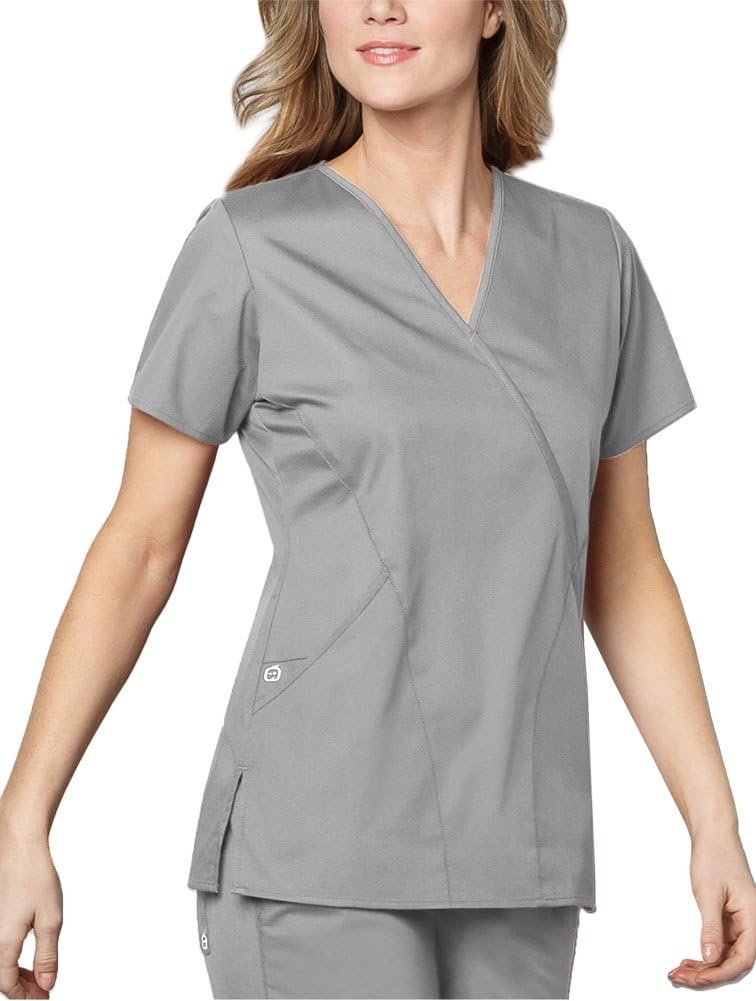 WINK WonderWORK Women’s Mock Wrap Scrub Top(Grey)