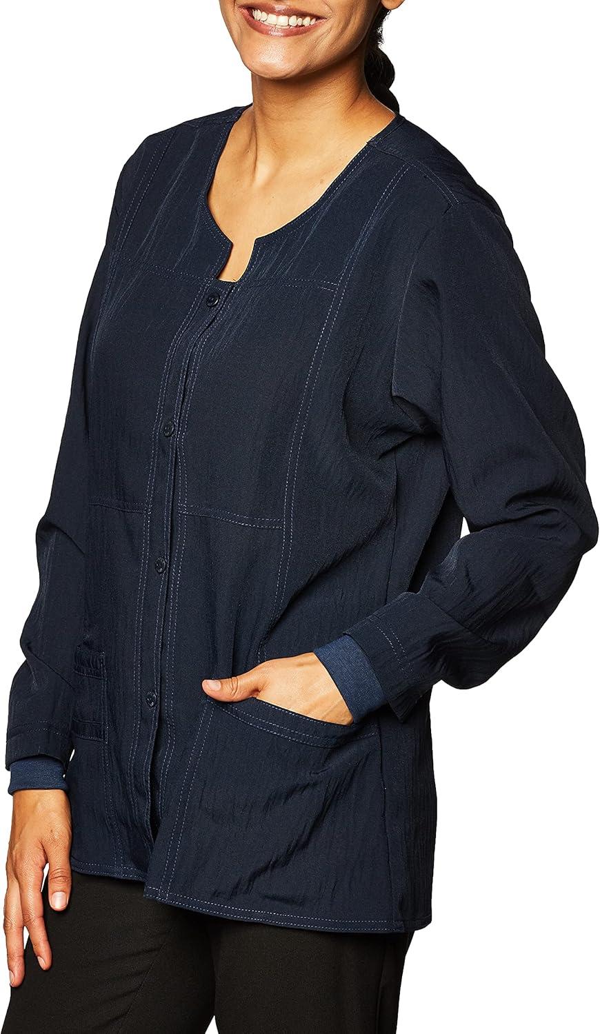 WonderWink Women’s Four-Stretch Sporty Button Front Scrub Jacket(Navy)