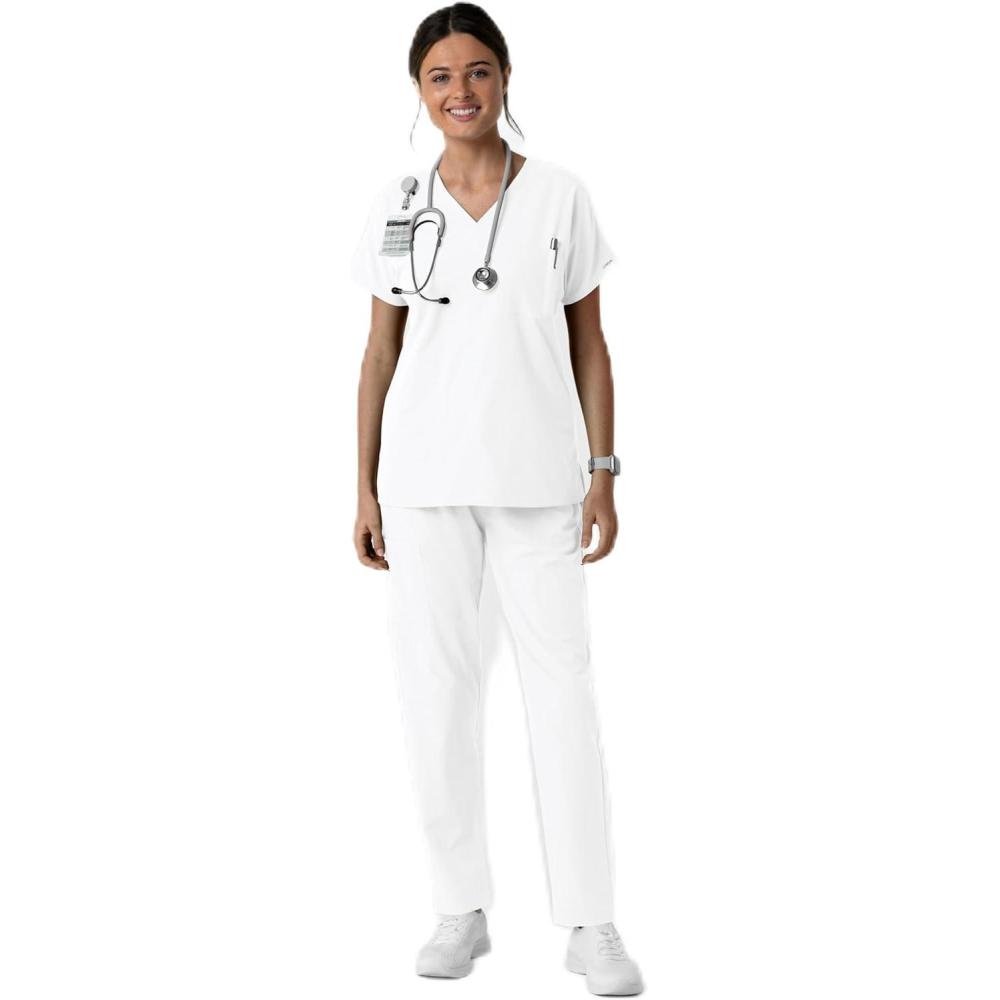 Wink Women’s Women’s Drop Shoulder Tunic Scrub Top(White)