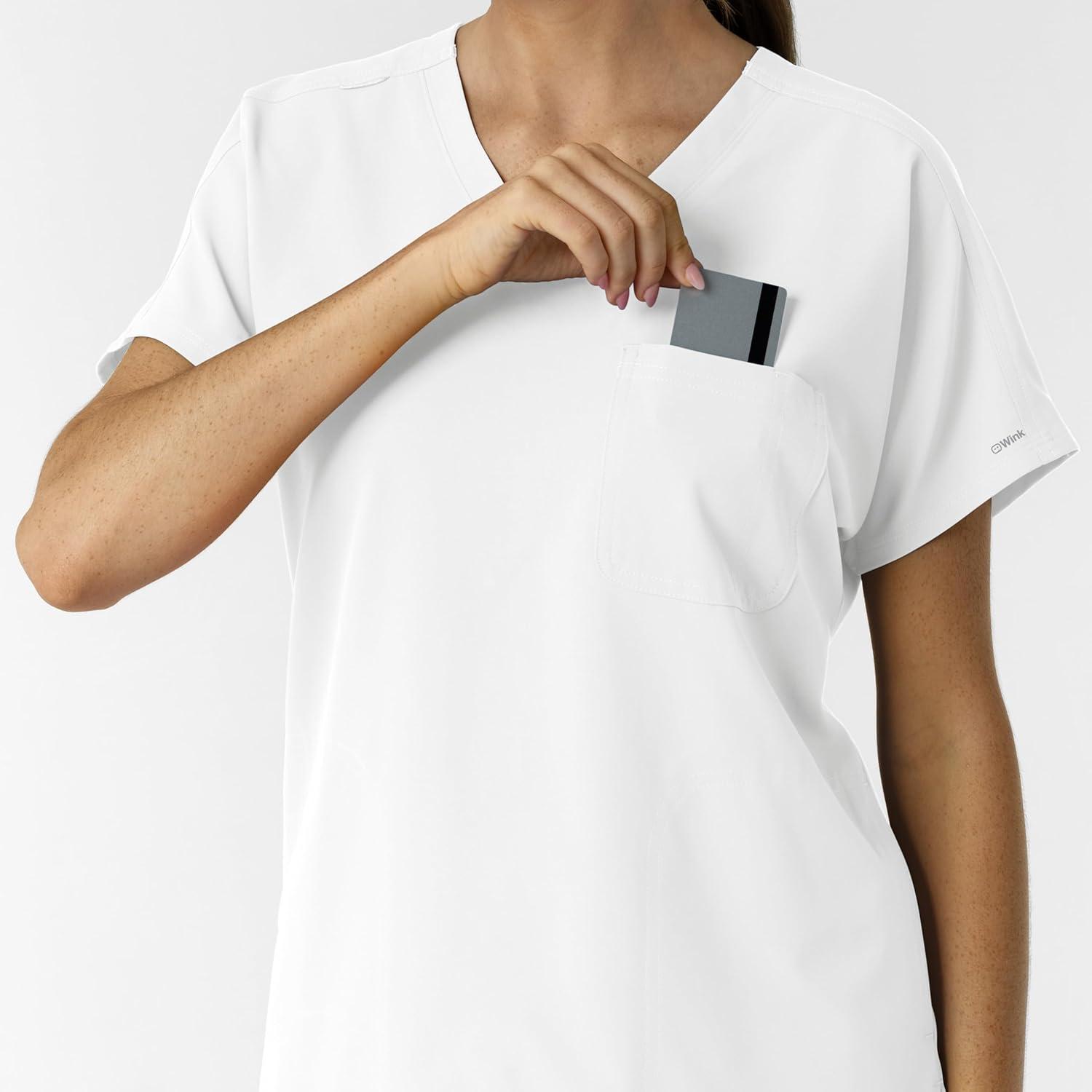 Wink Women’s Women’s Drop Shoulder Tunic Scrub Top(White)