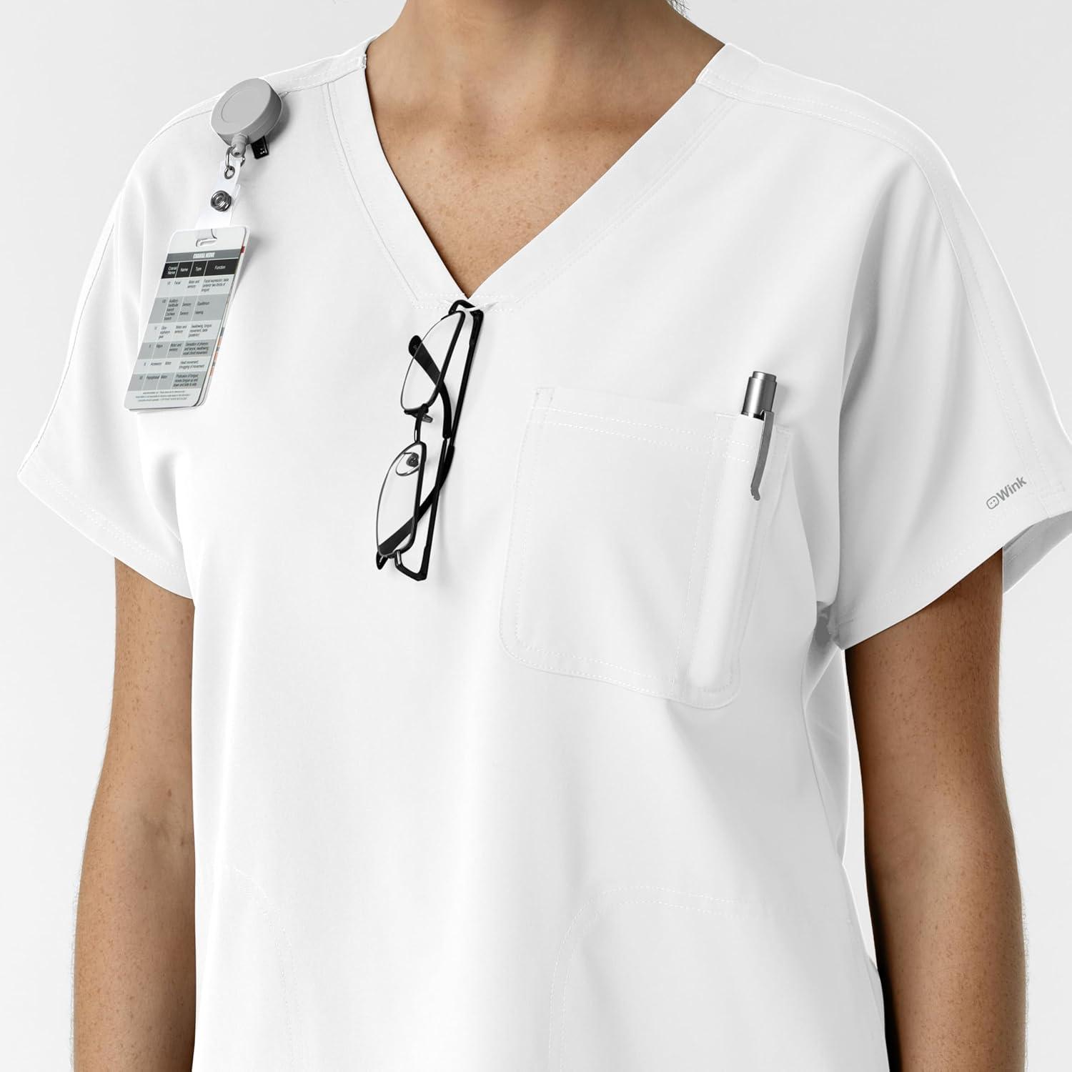Wink Women’s Women’s Drop Shoulder Tunic Scrub Top(White)