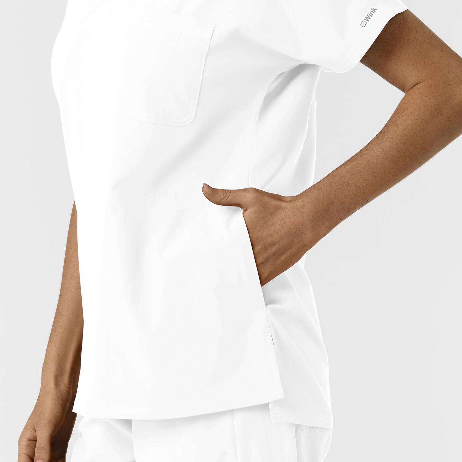 Wink Women’s Women’s Drop Shoulder Tunic Scrub Top(White)