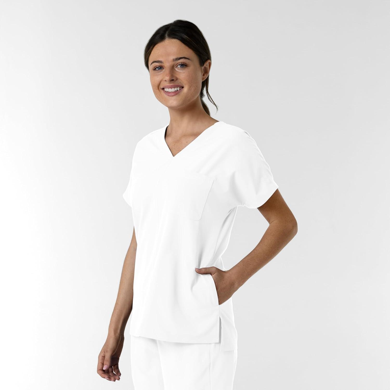 Wink Women’s Women’s Drop Shoulder Tunic Scrub Top(White)
