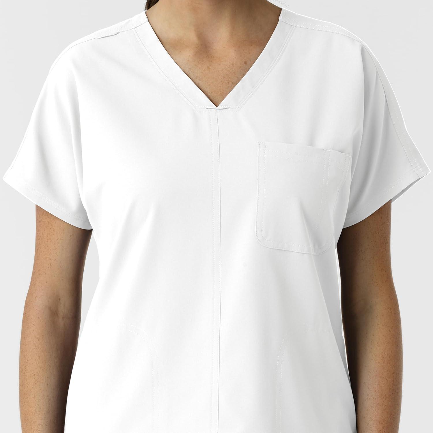 Wink Women’s Women’s Drop Shoulder Tunic Scrub Top(White)