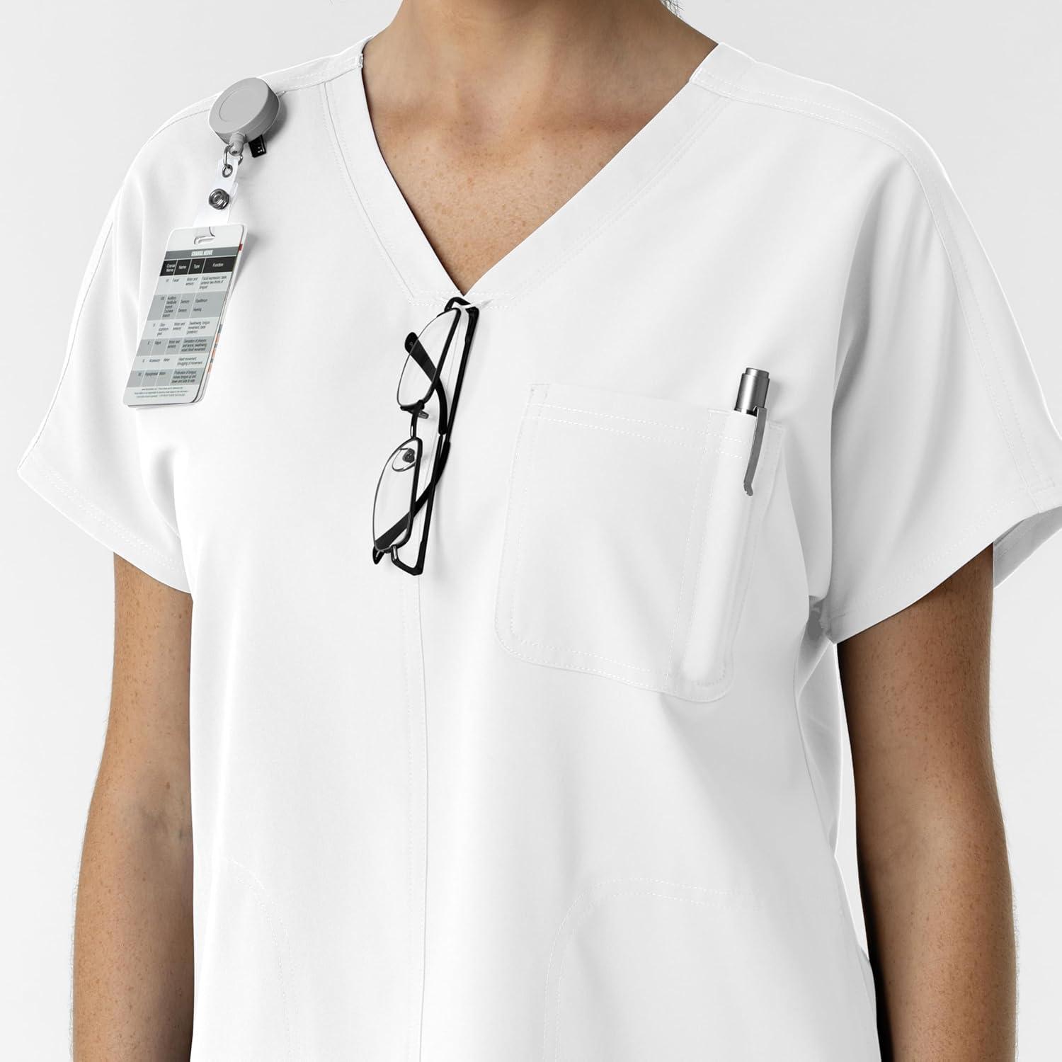 Wink Women’s Women’s Drop Shoulder Tunic Scrub Top(White)