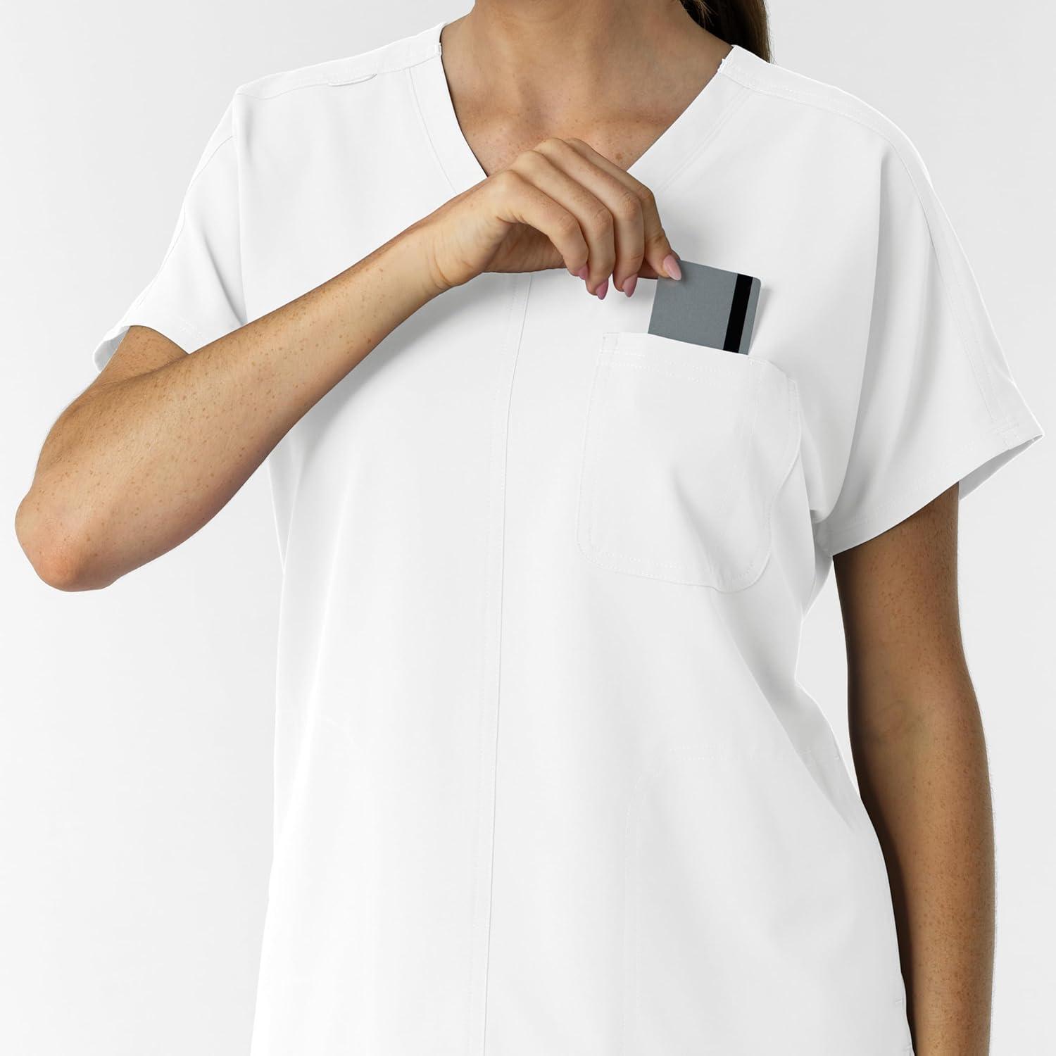 Wink Women’s Women’s Drop Shoulder Tunic Scrub Top(White)