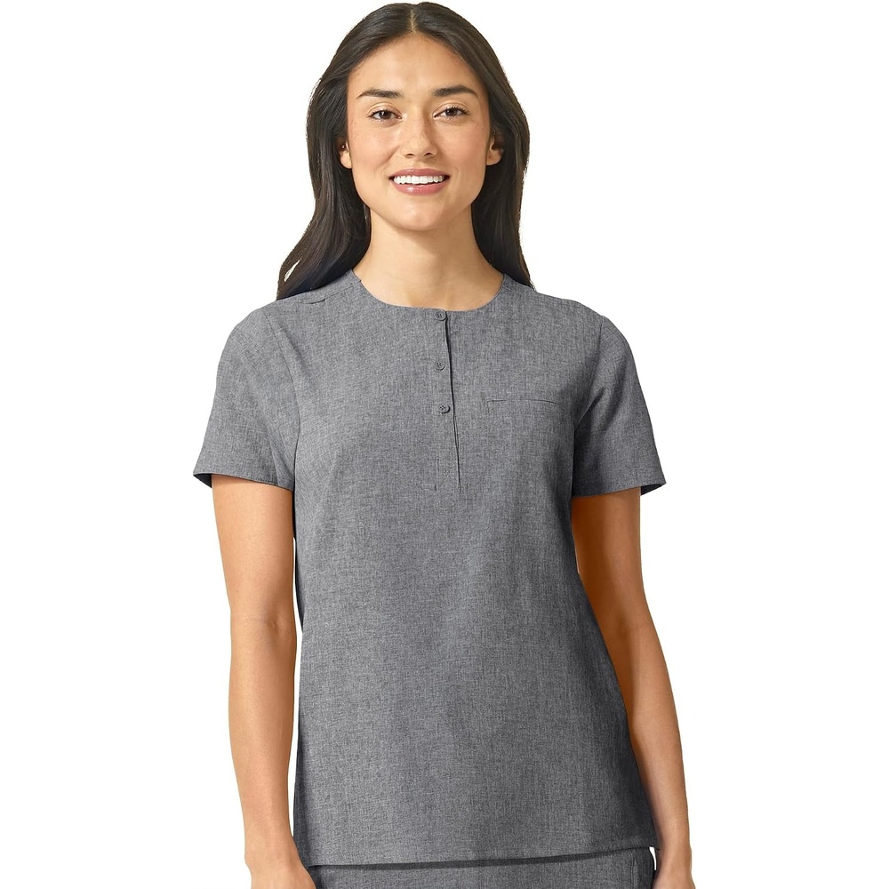 Wink Renew Women’s Mandarin Collar Tuck-in Scrub Top(Grey Heather)