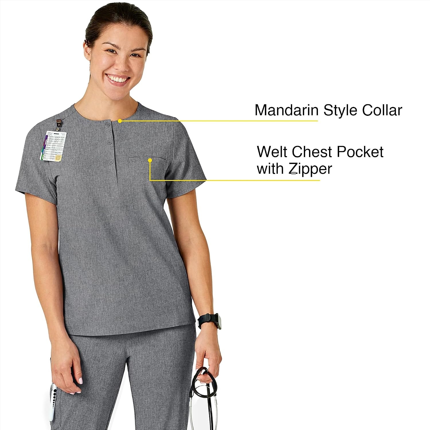 Wink Renew Women’s Mandarin Collar Tuck-in Scrub Top(Grey Heather)