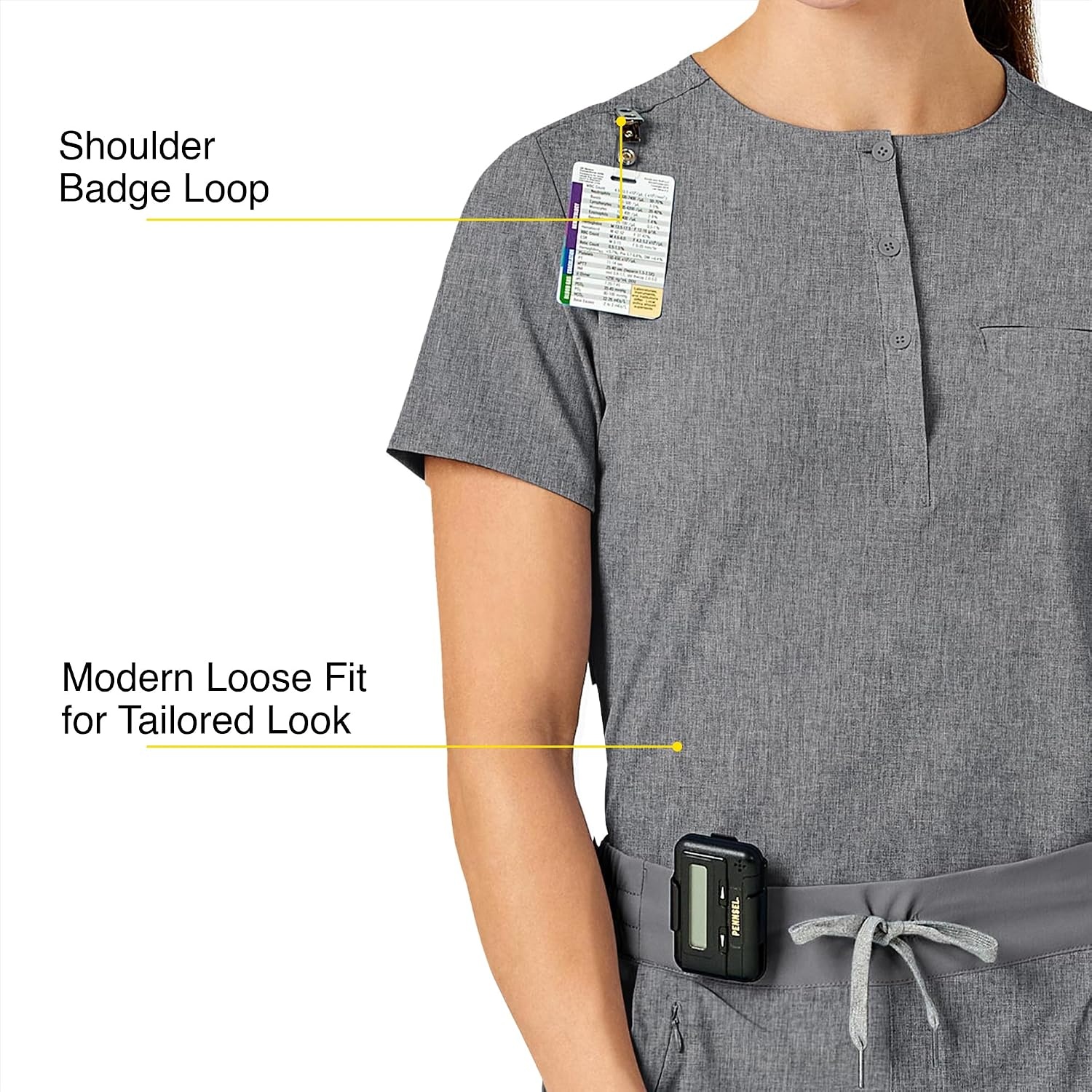 Wink Renew Women’s Mandarin Collar Tuck-in Scrub Top(Grey Heather)