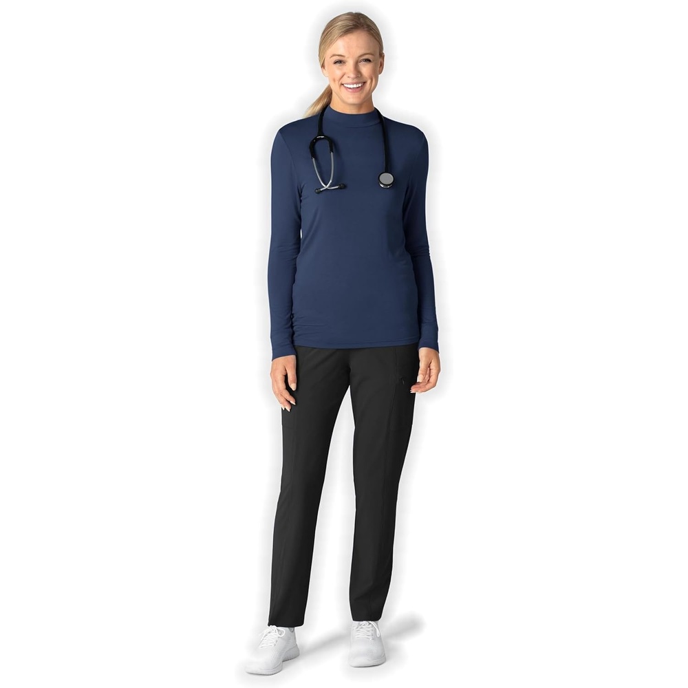 Wink Layers Women’s Long Sleeve Mock Neck Silky Tee(Navy)