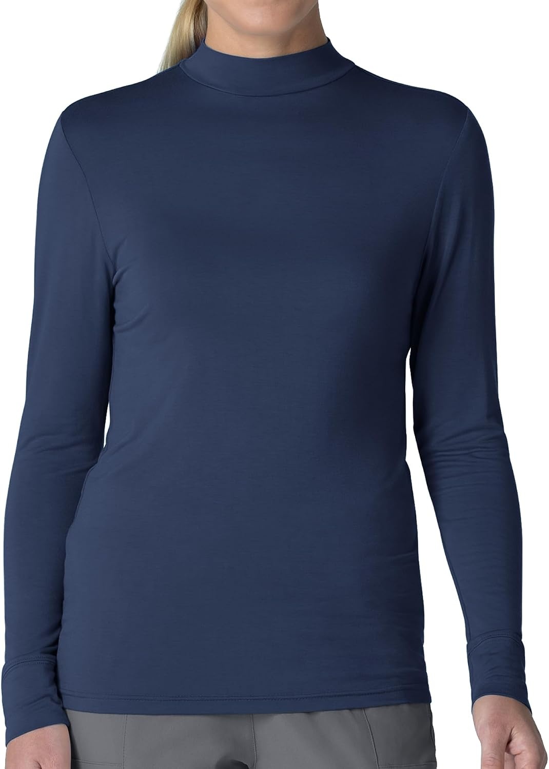 Wink Layers Women’s Long Sleeve Mock Neck Silky Tee(Navy)