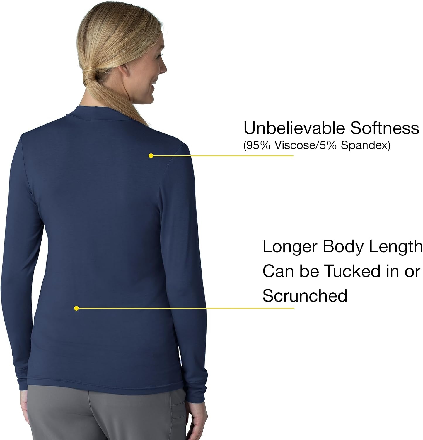 Wink Layers Women’s Long Sleeve Mock Neck Silky Tee(Navy)