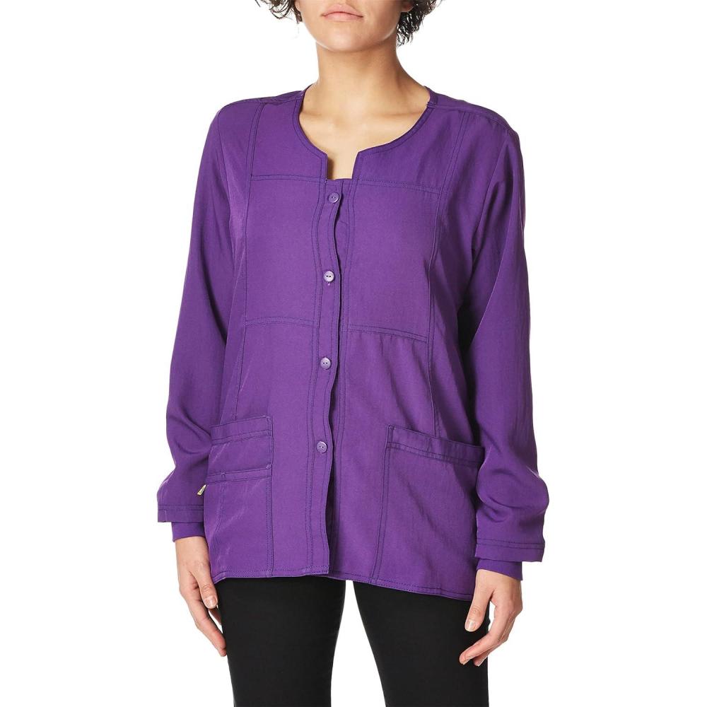 WonderWink Women’s Four-Stretch Sporty Button Front Scrub Jacket(Electric Violet)