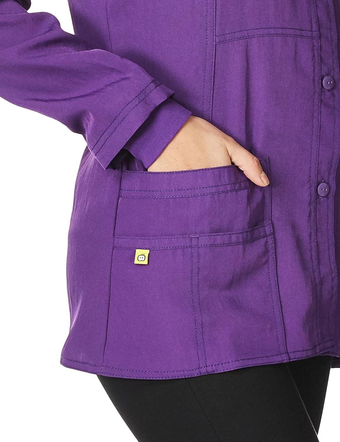 WonderWink Women’s Four-Stretch Sporty Button Front Scrub Jacket(Electric Violet)