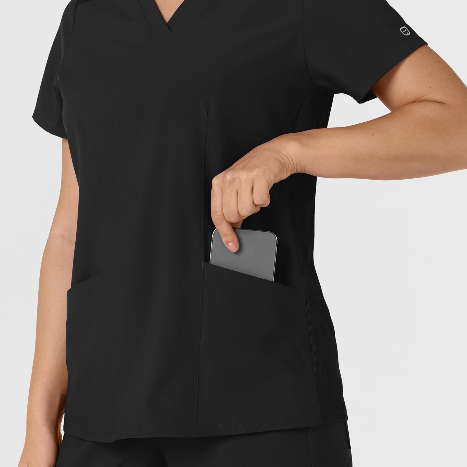 WINK Women’s Women’s Flex-n-reach Side Panel V-neck Scrub Top(Black)