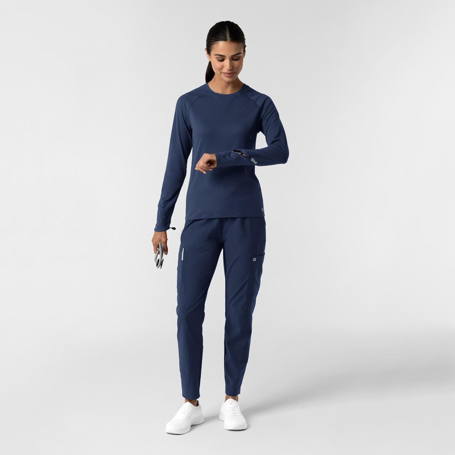 Wink Layers Women’s Watch Window Long Sleeve Underscrub Top(Navy)