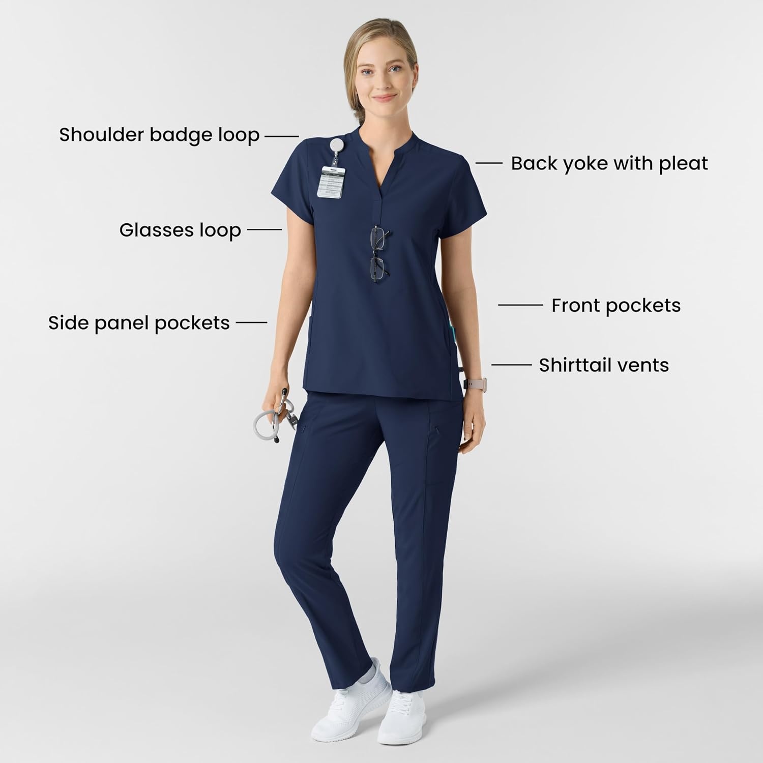 Wink Renew Women’s Mandarin Collar Scrub Top(Navy)