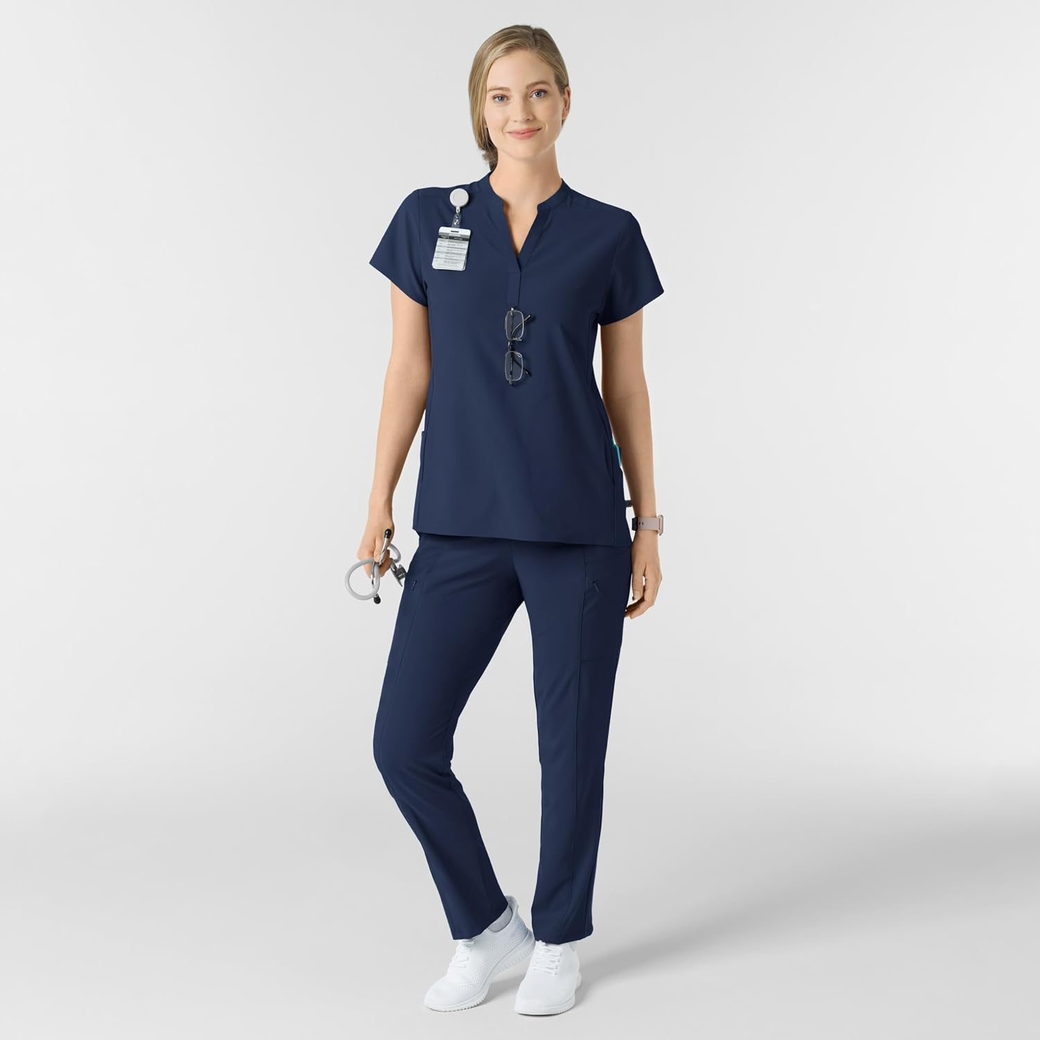 Wink Renew Women’s Mandarin Collar Scrub Top(Navy)