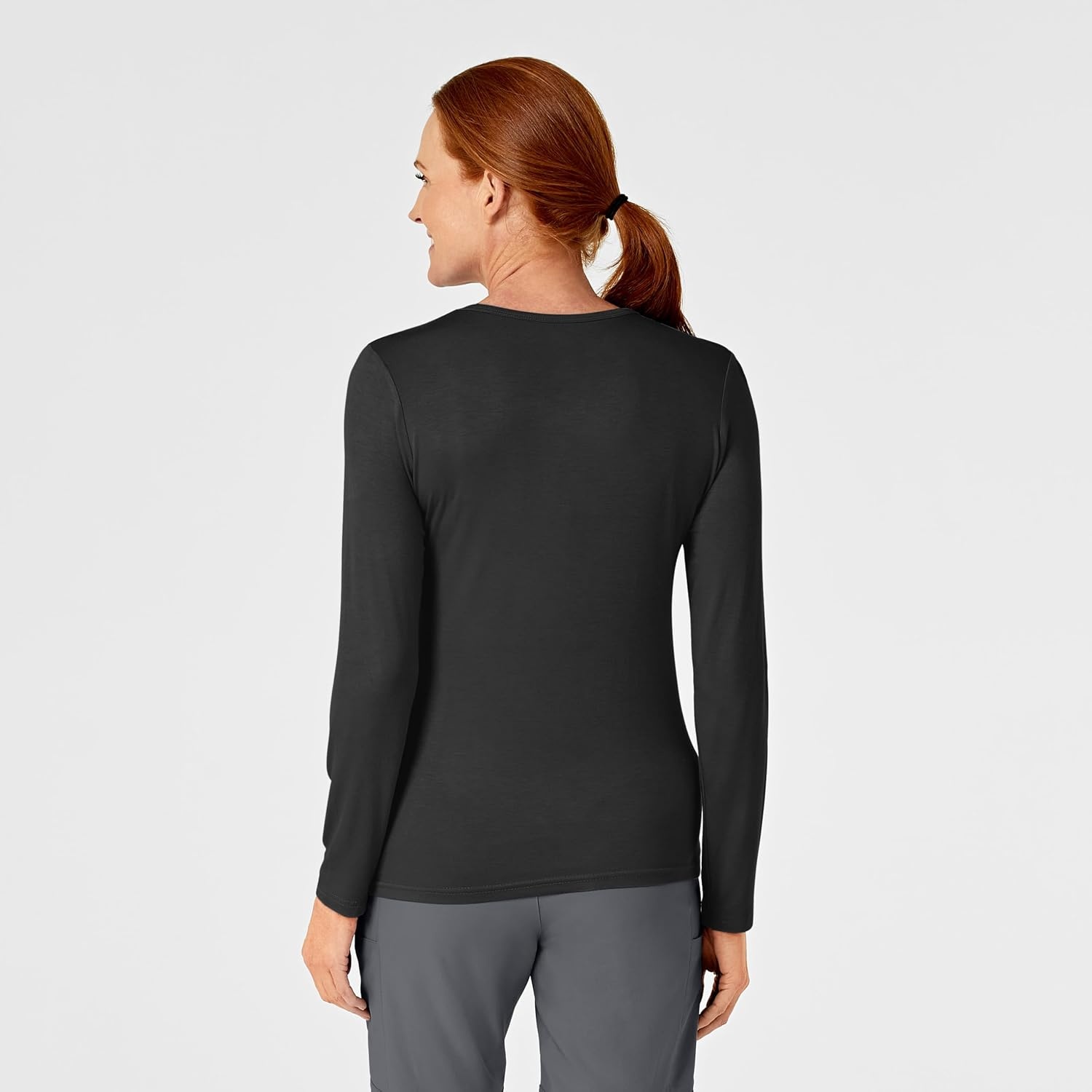WINK Layers Scrubs for Women, Long Sleeve Silky Tee(Black)