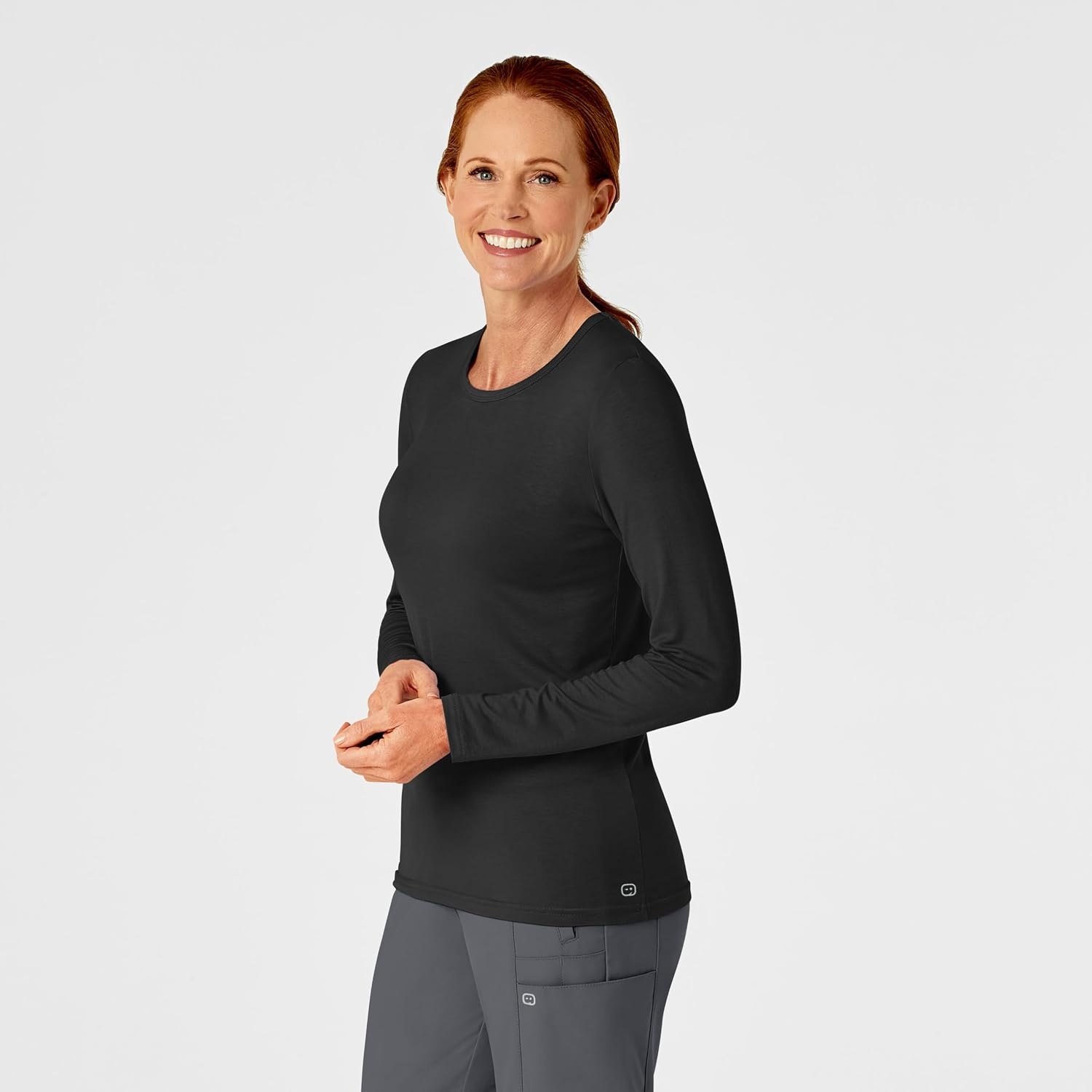 WINK Layers Scrubs for Women, Long Sleeve Silky Tee(Black)