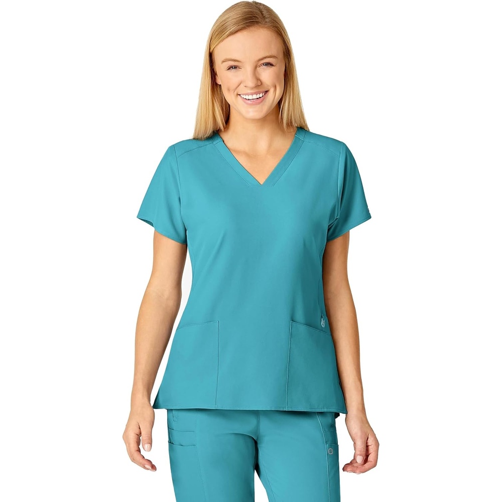 Wink W123 Women’s Flex Back Stylized V-Neck Scrub Top, Teal Blue, 5X