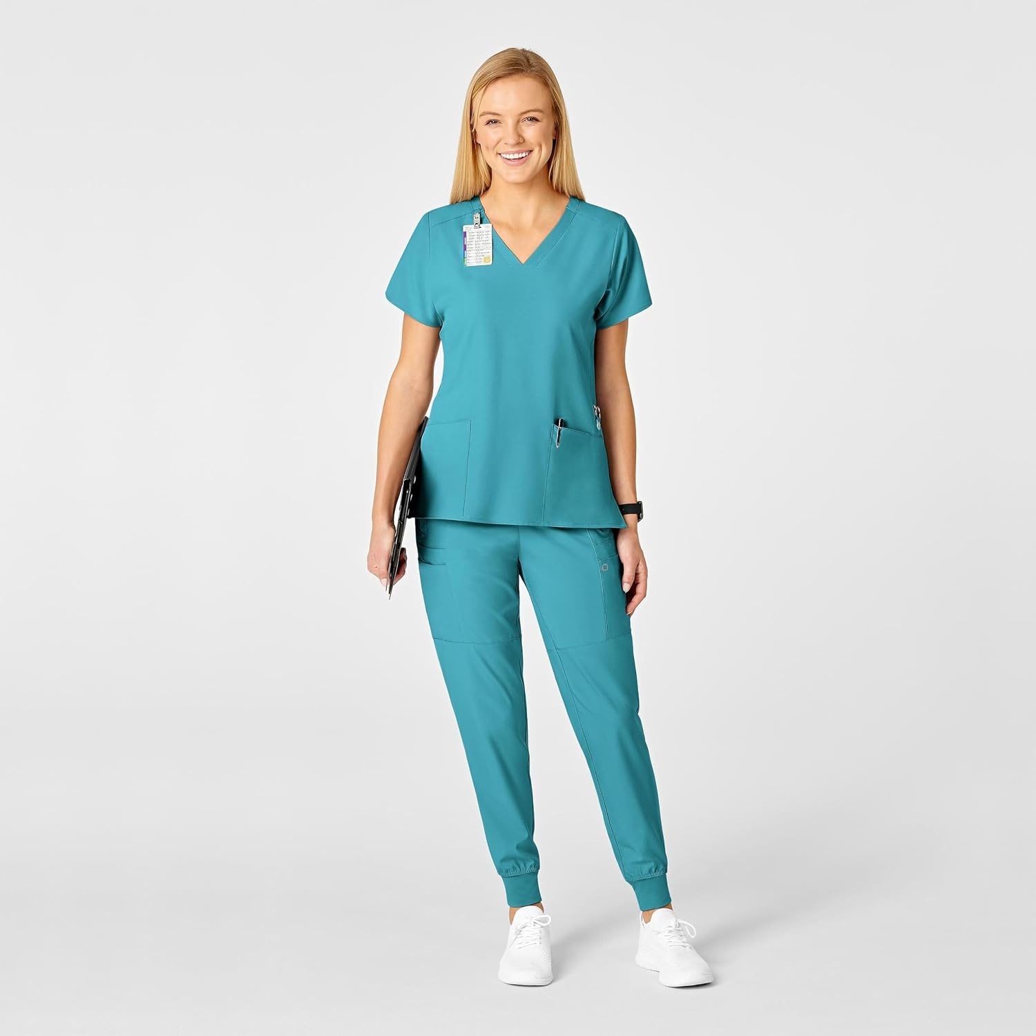 Wink W123 Women’s Flex Back Stylized V-Neck Scrub Top, Teal Blue, 5X