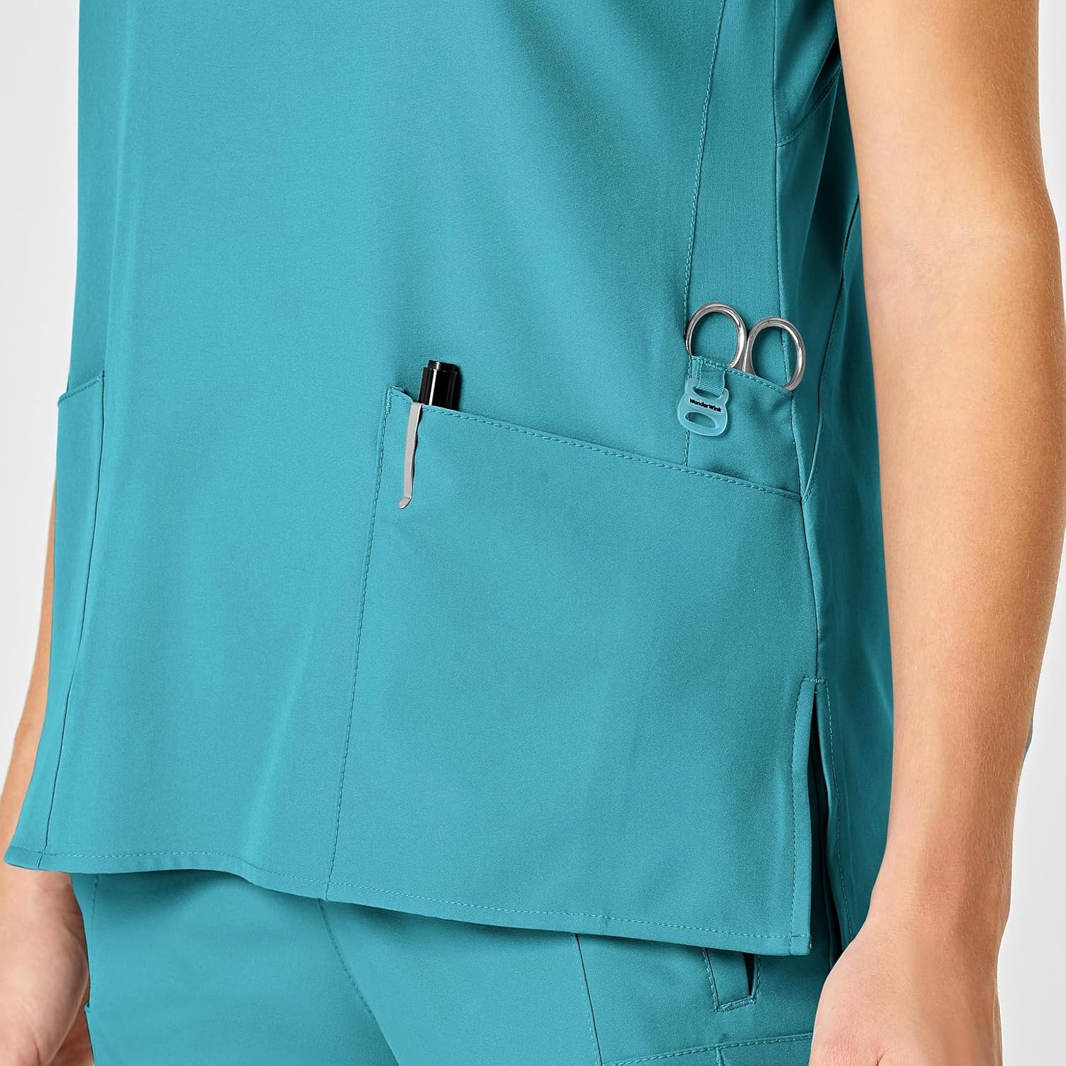 Wink W123 Women’s Flex Back Stylized V-Neck Scrub Top, Teal Blue, 5X