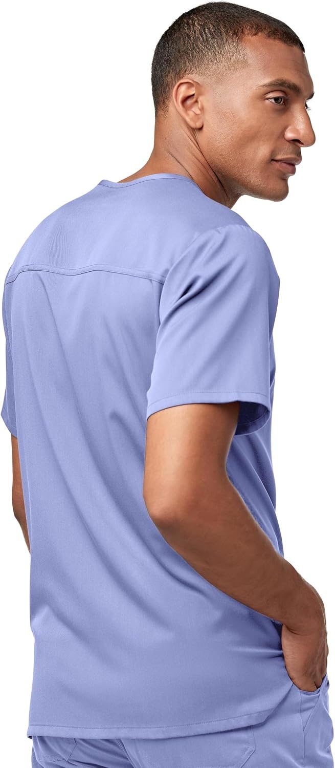 WINK PRO Men’s Multi-Pocket V-Neck Scrub Top(Ceil Blue)