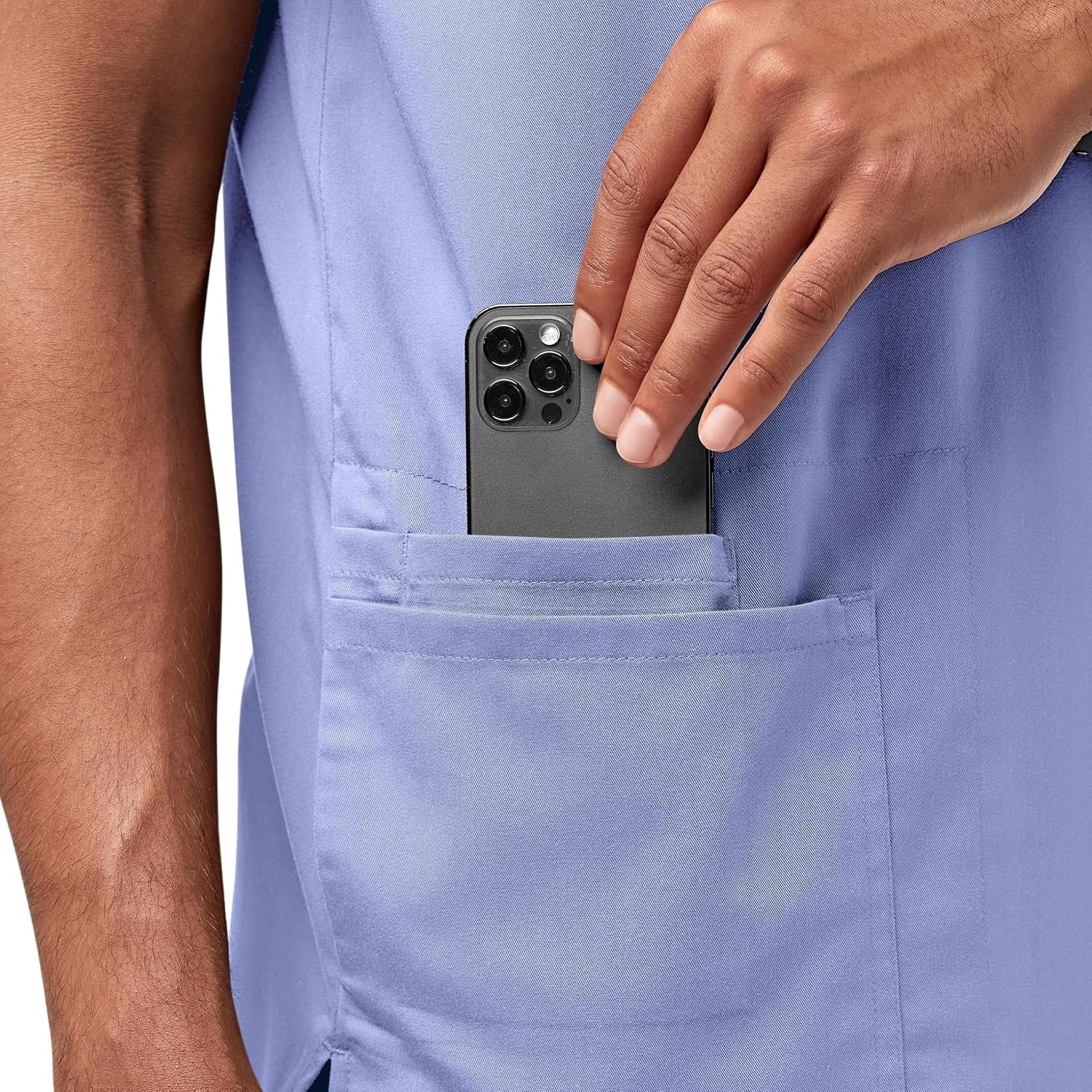 WINK PRO Men’s Multi-Pocket V-Neck Scrub Top(Ceil Blue)