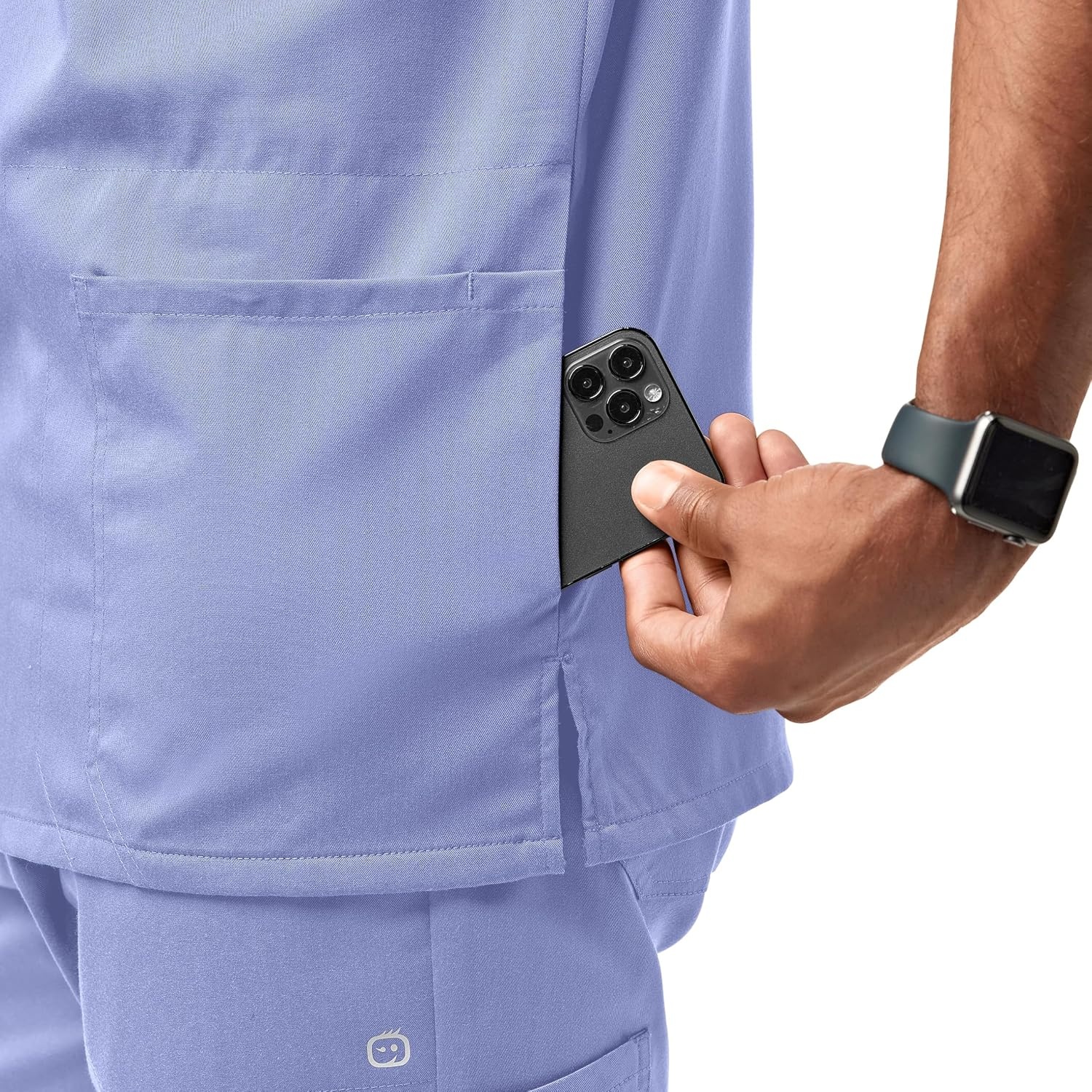 WINK PRO Men’s Multi-Pocket V-Neck Scrub Top(Ceil Blue)