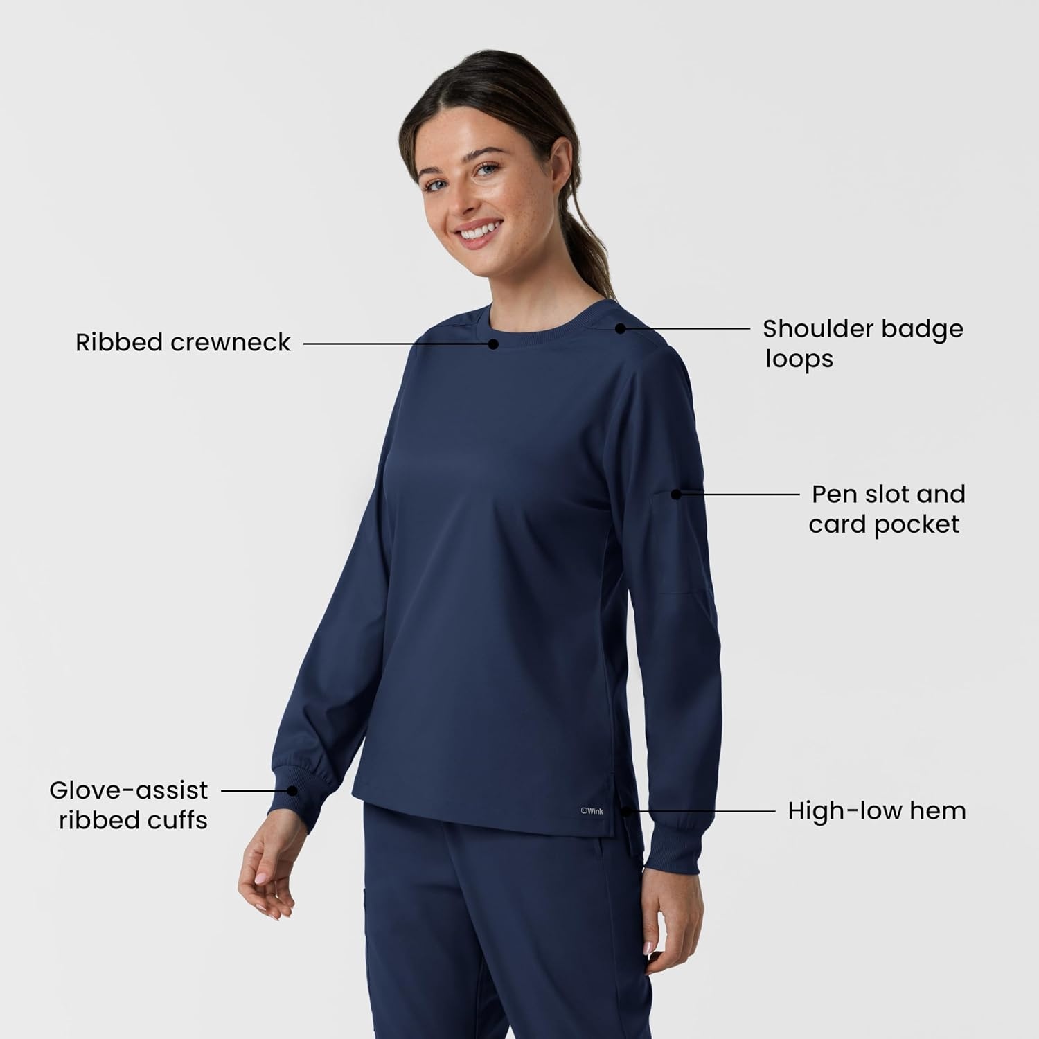 Wink Women’s Women’s Classic Long Sleeve Scrub Tee(Navy)