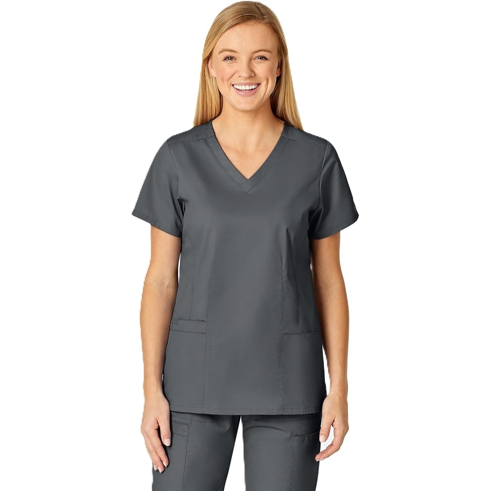WINK WonderWORK Women’s Shaped V-Neck Scrub Top(Pewter)
