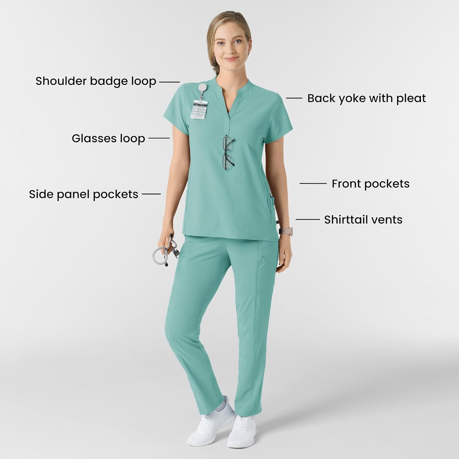 Wink Renew Women’s Mandarin Collar Scrub Top(Turquoise)