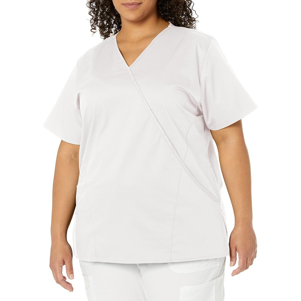 WINK WonderWORK Women’s Mock Wrap Scrub Top(White)