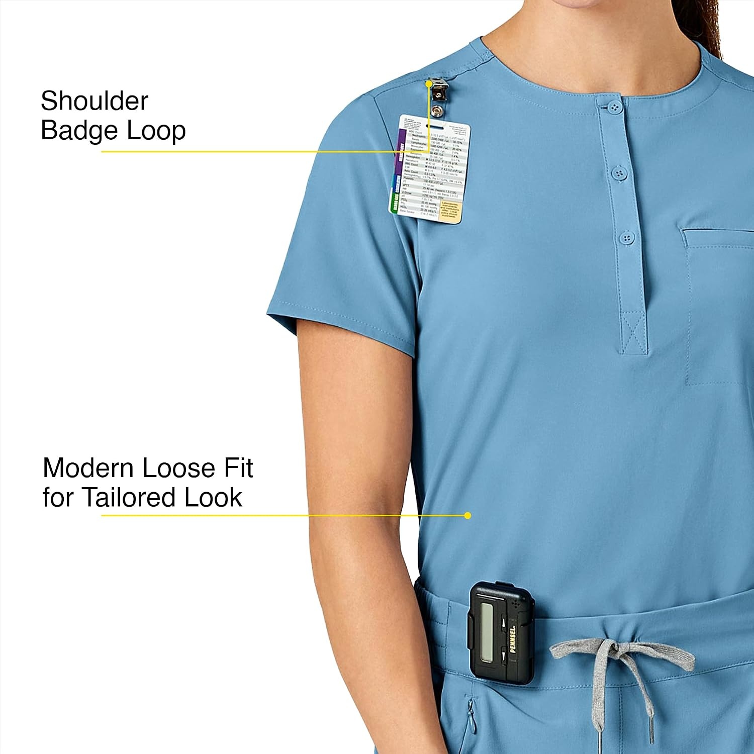Wink Renew Women’s Mandarin Collar Tuck-in Scrub Top(Bay Blue)
