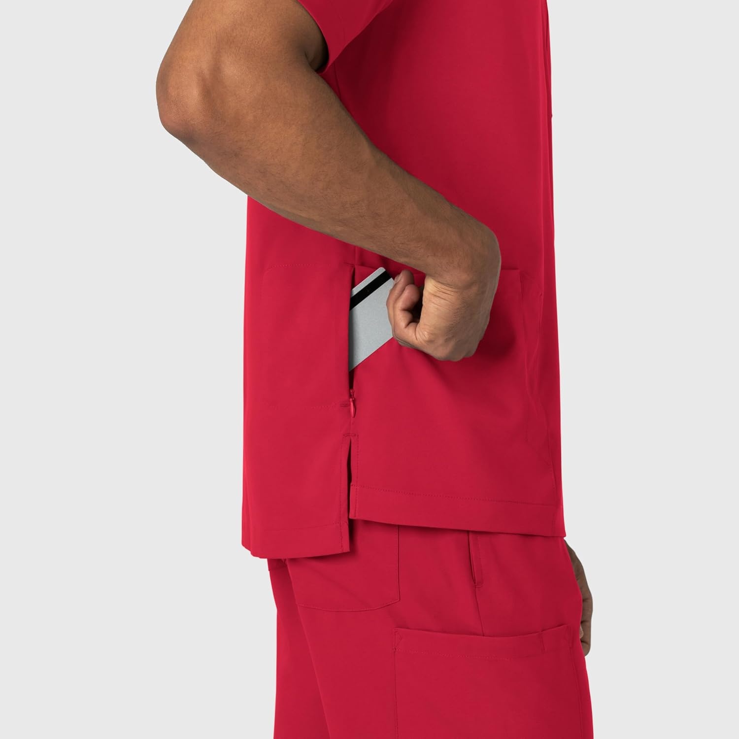 Wink Boundless Men’s Multi Pocket V-Neck Scrub Top(Red)