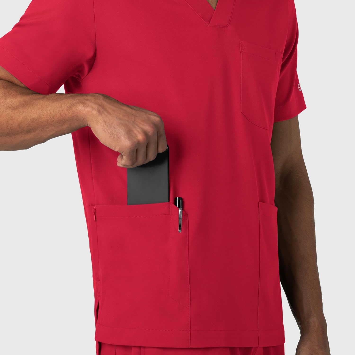 Wink Boundless Men’s Multi Pocket V-Neck Scrub Top(Red)