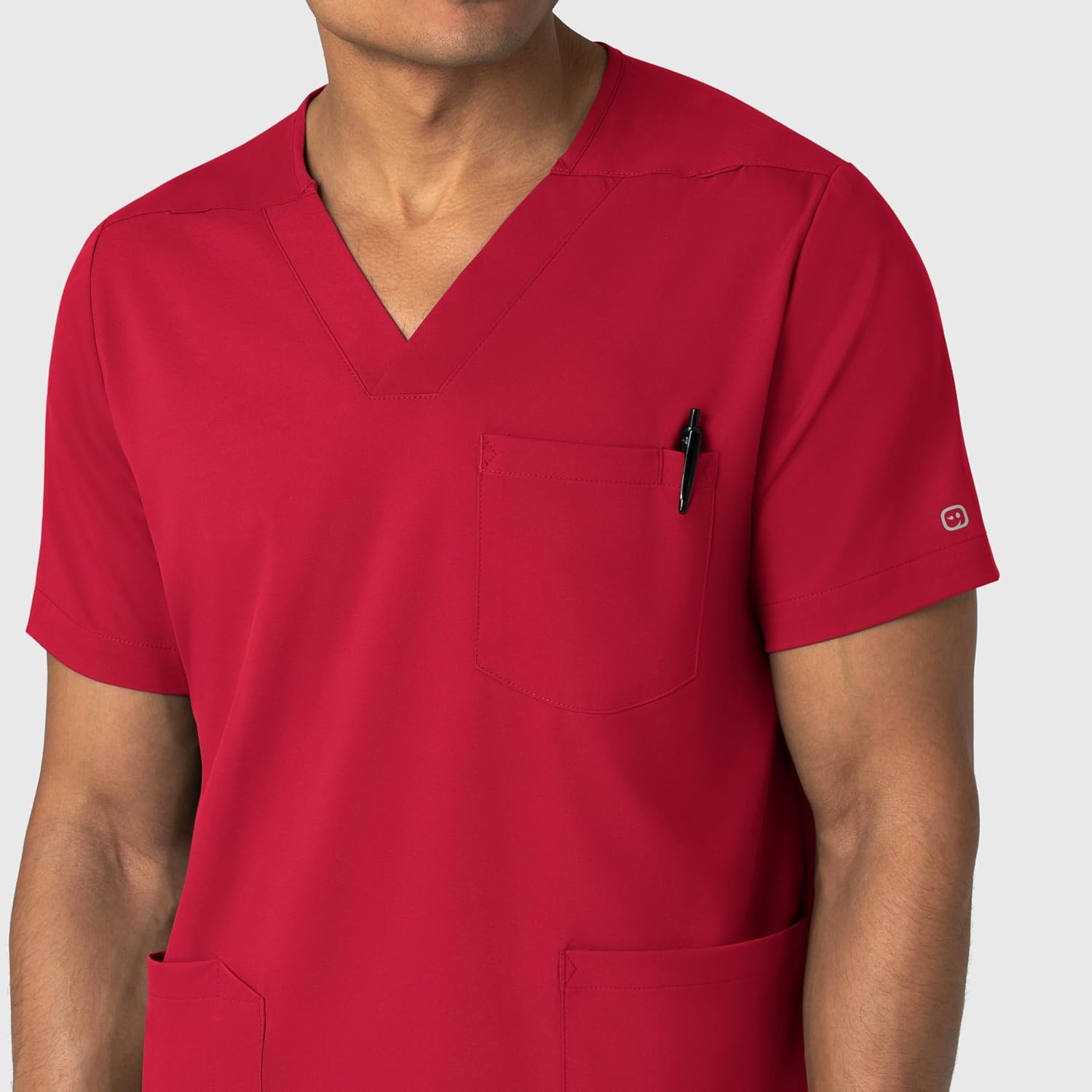 Wink Boundless Men’s Multi Pocket V-Neck Scrub Top(Red)