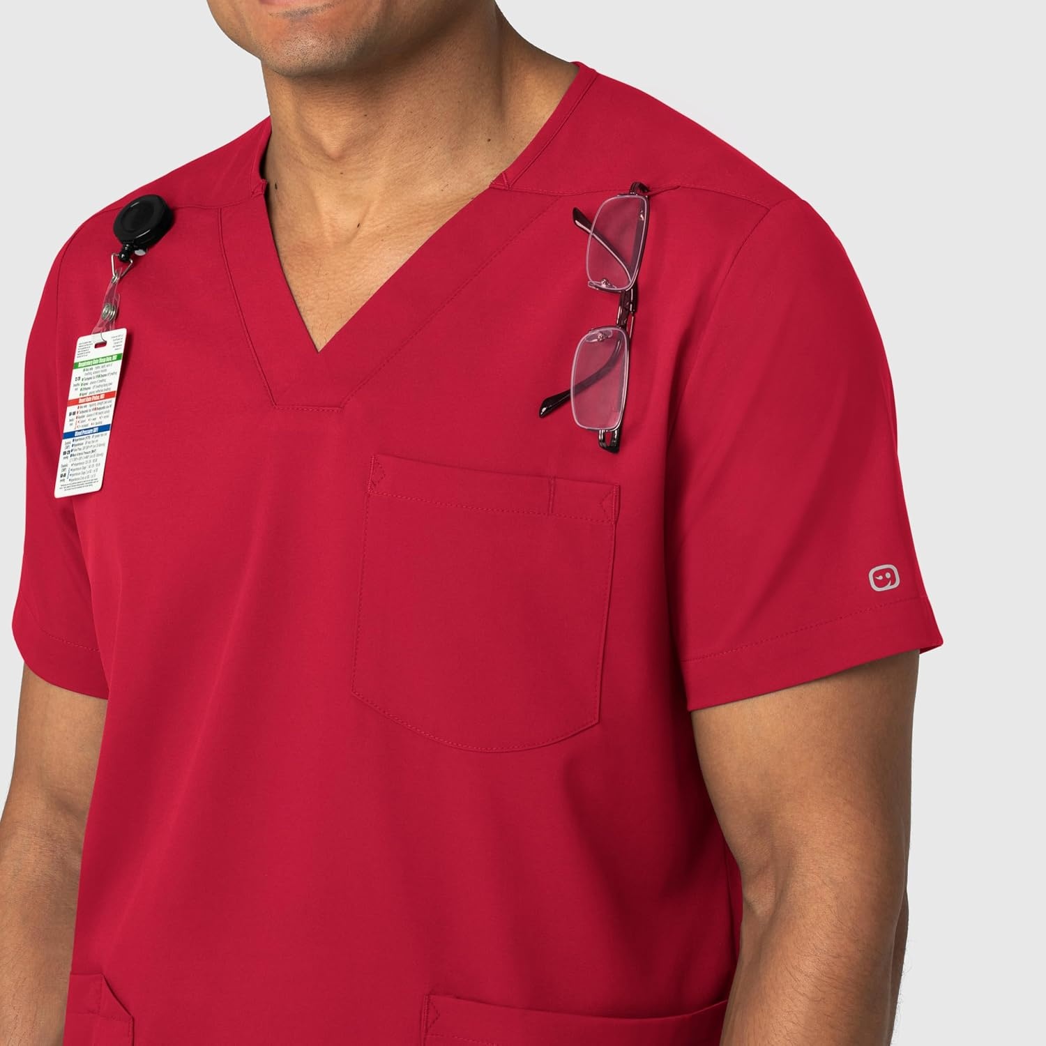 Wink Boundless Men’s Multi Pocket V-Neck Scrub Top(Red)