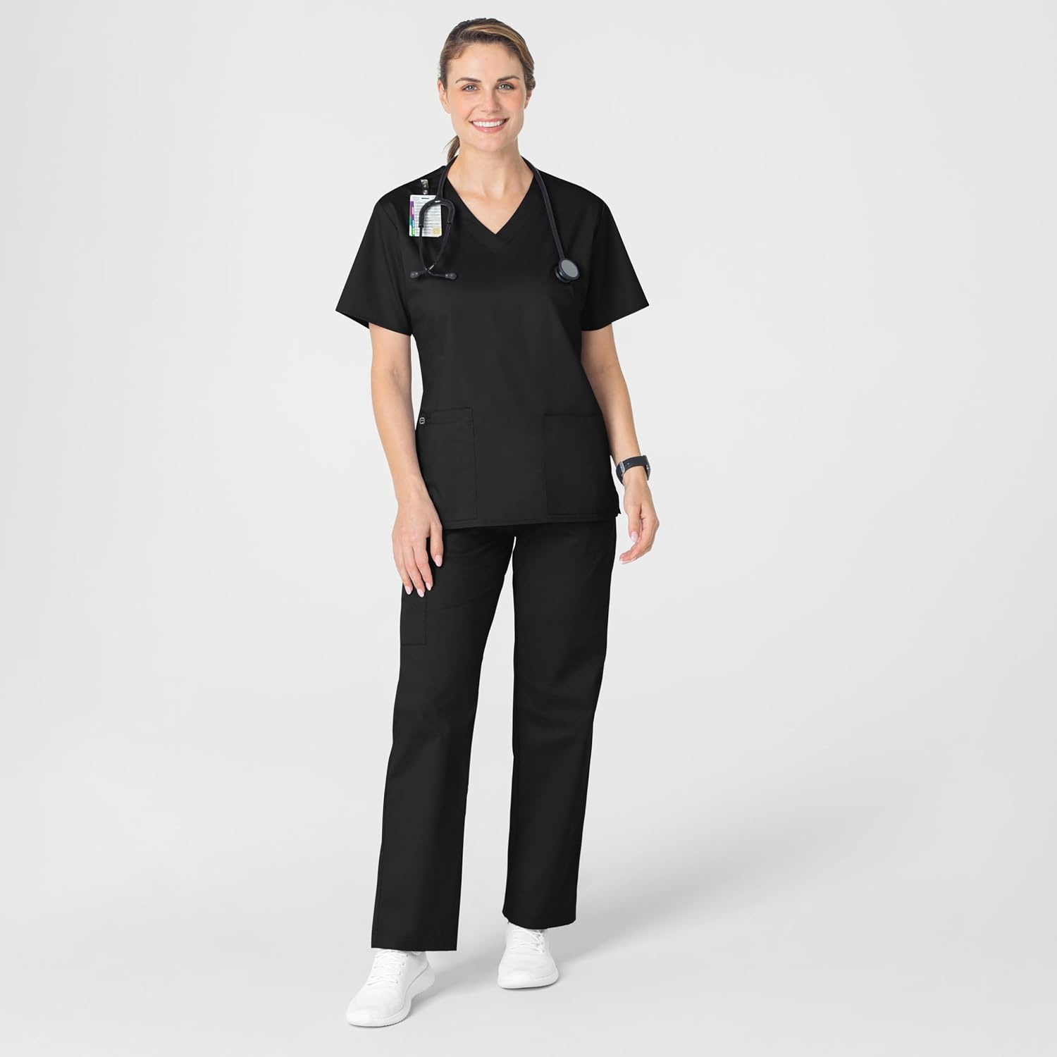 Wink WonderWORK Women’s V-Neck Scrub Top, Black, 2XS