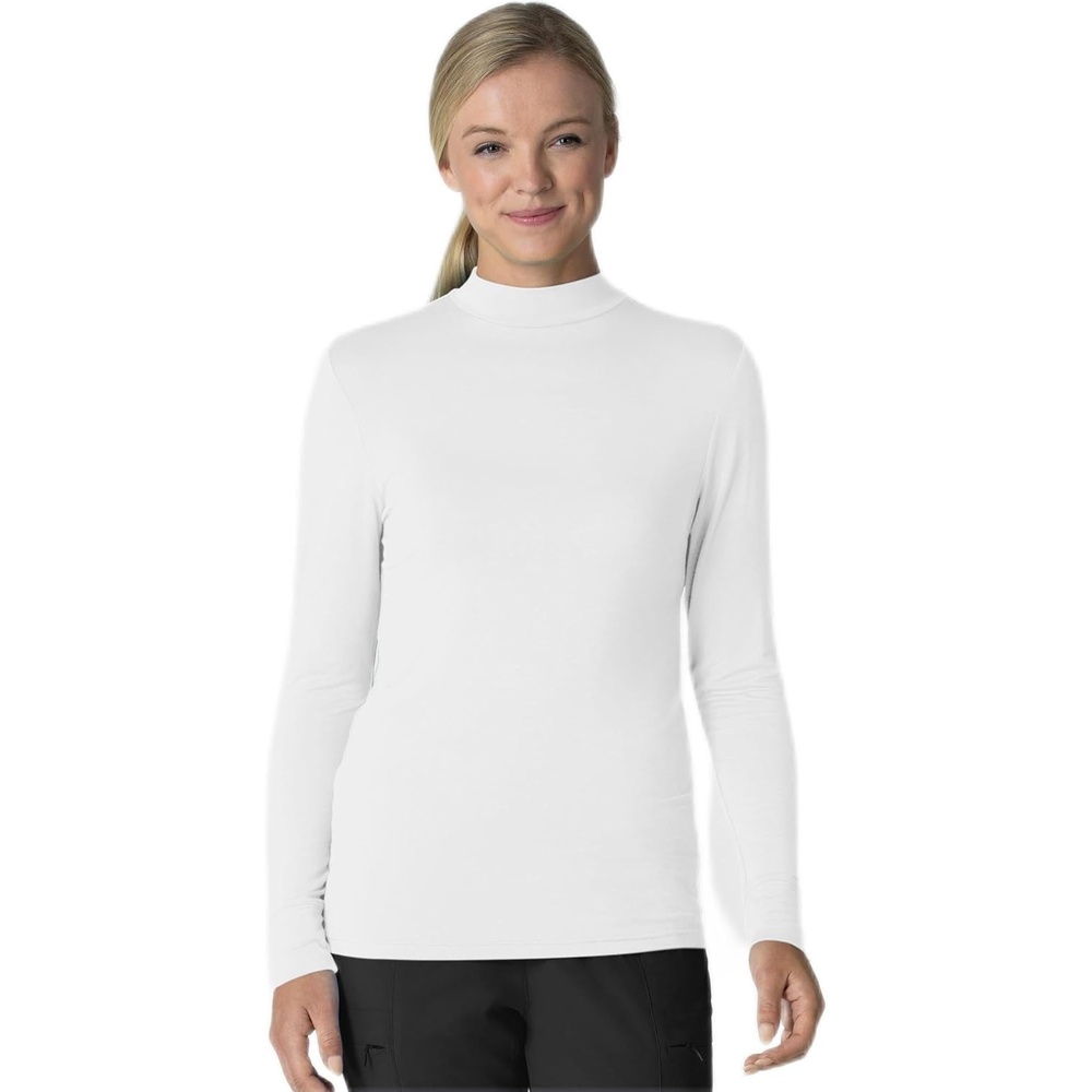 Wink Layers Women’s Long Sleeve Mock Neck Silky Tee(White)