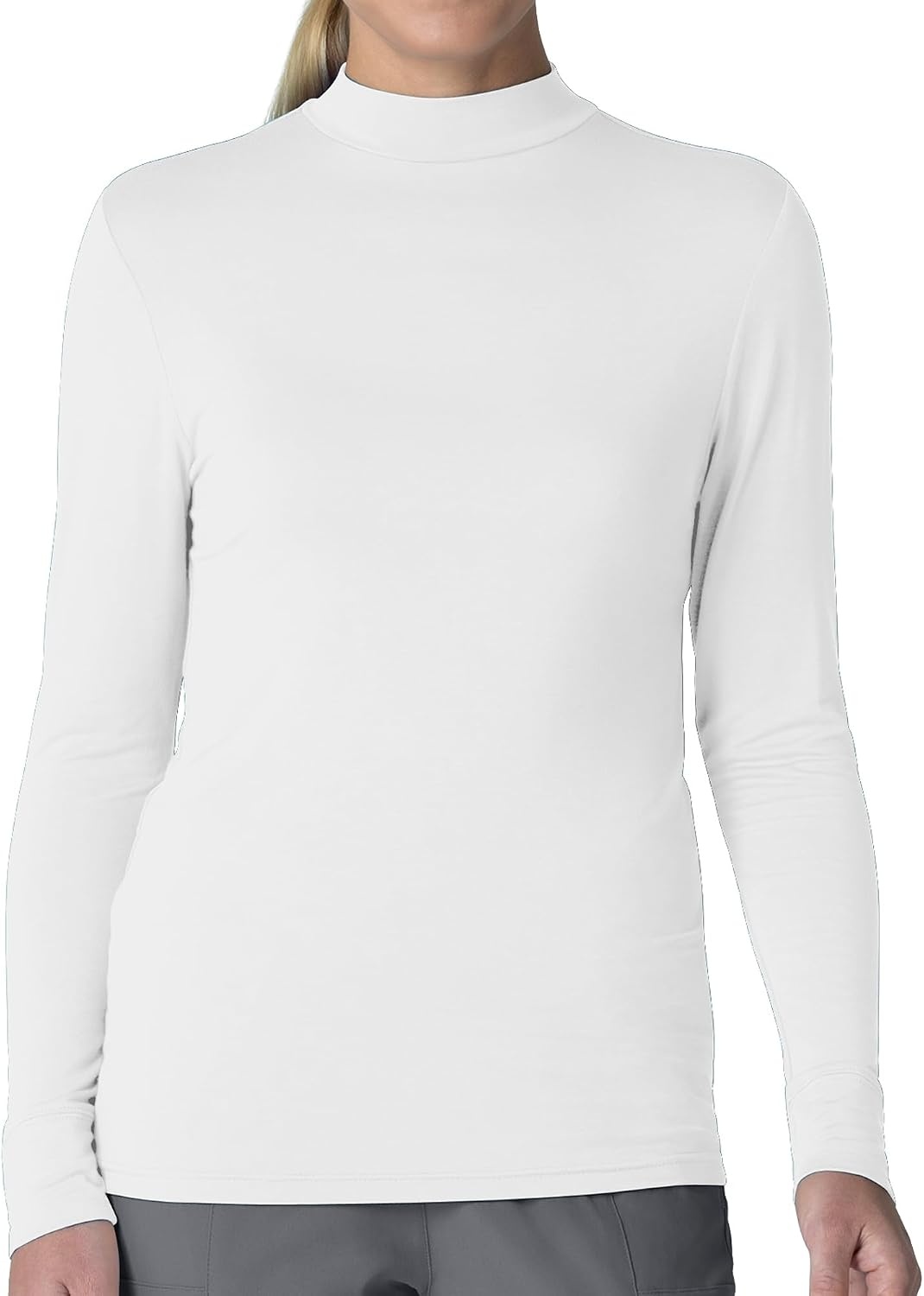 Wink Layers Women’s Long Sleeve Mock Neck Silky Tee(White)