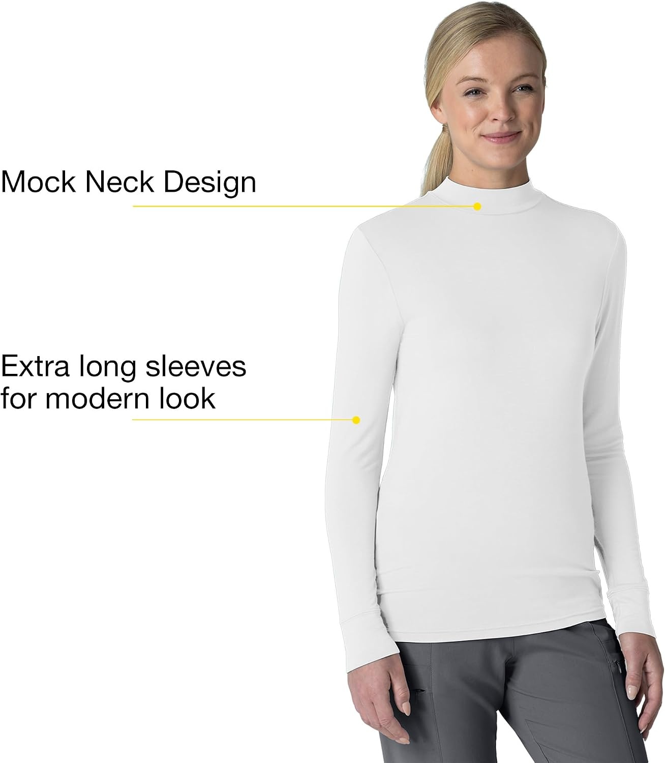 Wink Layers Women’s Long Sleeve Mock Neck Silky Tee(White)