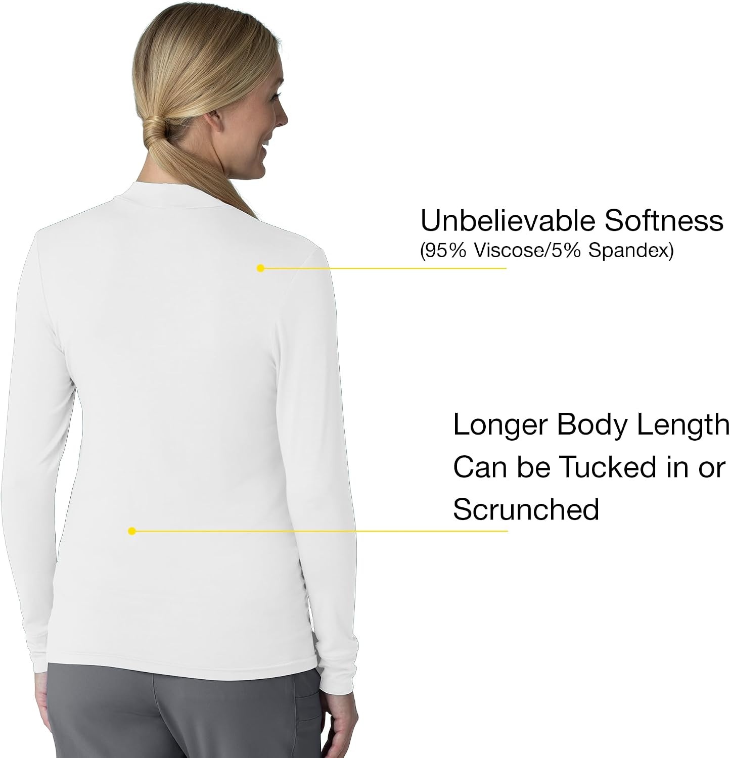 Wink Layers Women’s Long Sleeve Mock Neck Silky Tee(White)