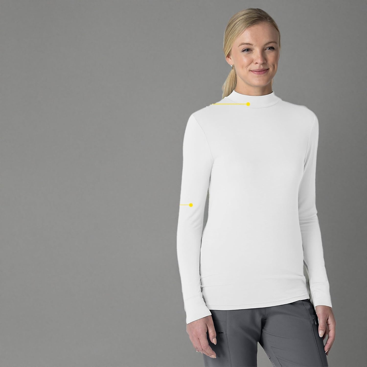 Wink Layers Women’s Long Sleeve Mock Neck Silky Tee(White)