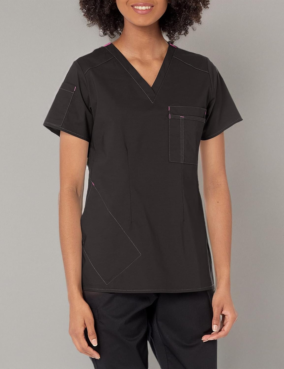 Wink WonderFLEX Women’s V-Neck Tuck-in Scrub Top(Black)